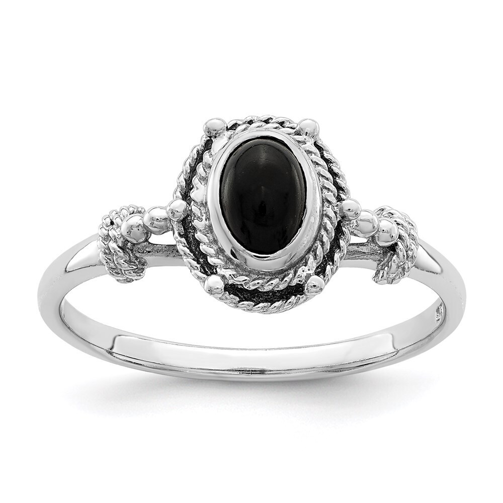 925 Sterling Silver Genuine Fine Jewelry Rh-Plated Black Oval Onyx Stone Ring